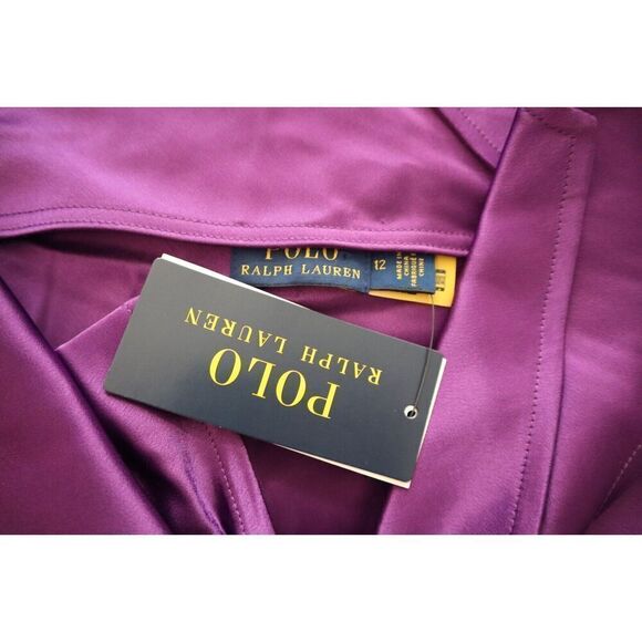 Polo Ralph Lauren Women's Sz 12 Purple Sleeveless Cutout Satin Blouse - Picture 4 of 11